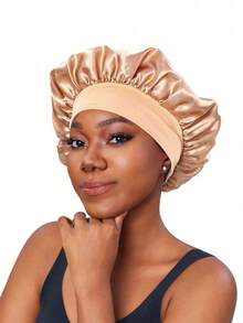 3入組女士緞面寬邊睡眠帽，髮帶絲質帽子緞面帽