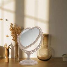 GSYY Heart-Shaped Cosmetic Mirror - Plastic Double-Sided Table Ligweig - Bathro And Bedro Mirror Beige - 米色 - 查看 2