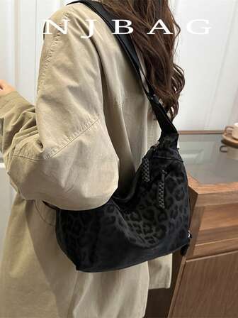 时尚简约豹纹拉链装饰单肩包/斜挎包，女士款