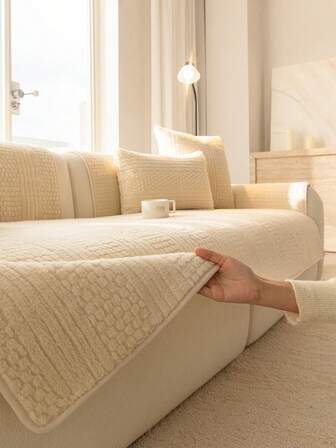 1pc Thickened Plush Sofa Cushion Cover, Geometric Pattern Minimalist Modern Style Sofa Slipcover, Winter Warm Sofa Seat Pad, Pet-Friendly Anti-Scratch Sofa Protector, Machine Washable Home Decor, Suitable For L-Shaped Combination Sofa And 1/2/3/4 Seater Sofa (Sold Separately)