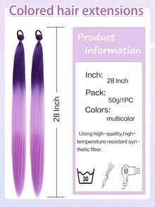 1件/2件装弹力编织假发，粉色马尾辫，合成材料，适合女性，可用于万圣节、音乐节、派对、角色扮演、节日和其他场合。 - 漸層 - 查看 3