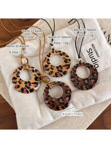 1pc ! Leopard Print Circle Necklace, Retro European & American Style Versatile Sweater Chain, Exaggerated Fashion Accessory