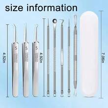 8PCS Blackhead Remover Comedone Extractor, Curved Blackhead Tweezers Kit, Professional Stainless Pimple Acne Blemish Removal Tools Kit For Manual - Silver - View 8