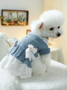 1 bucată haine pentru animale de companie, ținută drăguță pentru câini/pisici de talie mică, fustă tricotată caldă și confortabilă, albastră - Albastru - Vizualizare 4