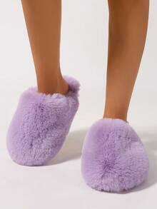 新款毛绒拖鞋，女士冬季室内保暖仿毛皮拖鞋，大码 - 淺紫色 - 查看 4
