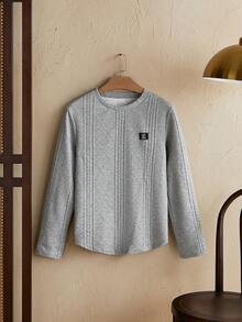 男士字母拼接细节T恤，秋季款 - 灰色 - 查看 1