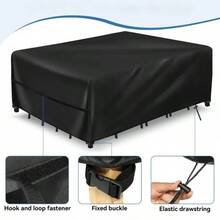 Heavy Duty 600D Patio Furniture Cover, UV Protection, All Season - Fits Rectangular/Square Tables, Chairs, Sofas - 8 Sizes Available, Suitable For Balcony, Terrace, Garden, Outdoor Furniture Cover, Patio Table Cover,Women's Day,Travel Essentials,Wedding Favours,Y2k,Bedroom,Car Accessories Women,Kitchen Decorkitchen Decor - Black - View 6