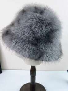 1pc新款扎染人造毛皮斗笠，女士冬季时尚保暖帽，蓬松防风防寒帽，适合日常佩戴冬季装备 - A - 查看 9