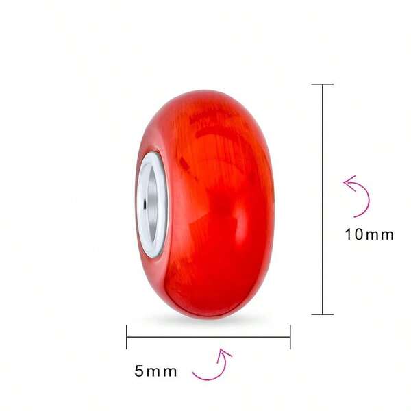 Plain Opaque Murano Glass Solid Colors Spacer Bead Charms Fits European Charm Bracelet For Women Teens .925 Sterlin...