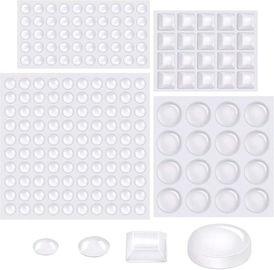 206 Stück Selbstklebend Elastikpuffer Türpuffer Transparent Gummipuffer Schutzpuffer Anschlagpuffer Anschlagdämpfer für Türen Schränke Möbel (4 Größen) - Weiss - Übersicht 1