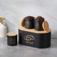 NYKAINMAN Bộ 4 hộp đựng thực phẩm bằng kim loại màu đen, có thể đựng bánh mì, trà, cà phê, đường, gia vị, thích hợp cho Giáng sinh, Lễ Tạ ơn, Lễ Phục sinh, các bữa tiệc ngoài trời. - màu đen - Xem 6
