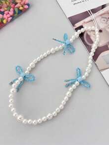 Pink Bow Pearl Charm Bracelet - 3 Bow Design - Phone Case Accessory - Plastic Material - Multicolor - View 5