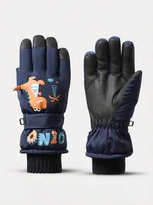 1 双儿童卡通恐龙滑雪手套，加厚保暖防风防水指套，适合冬季雪地玩耍 - 1Pair - 查看 5