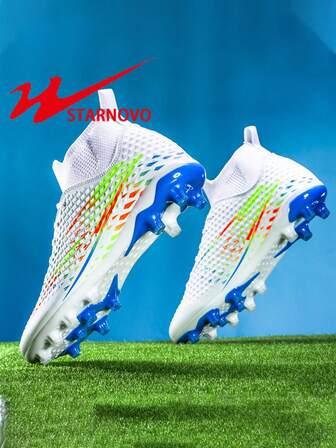 STARNOVO Men's Adult Football Shoes, Long-Staple High-Top Professional Green Shade Field Artificial Grass Match Shoes, Outdoor Ultra-Light Multi-Color Anti-Slip Sports Shoes, TPU Sole Training Shoes