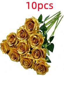 1pc/5pcs/10pcs/12pcs/20pcs Gold 20-Inch Artificial Rose Flowers, High-End Fake Roses, Suitable For Home Decor, Room Decor, Dining Table Decor, Wedding Decor, Bridal Bouquet, Wrist Corsage, Flower Arrangement. Suitable For Home, Restaurant, Bedroom, Vase Decoration. - Gold - View 10