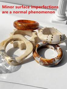 1 Peça Pulseira Assimétrica Larga e Grossa de Resina com Efeito Tie Dye Bege e Marrom, Pulseira Geométrica com Rebite, Presente para Amigos