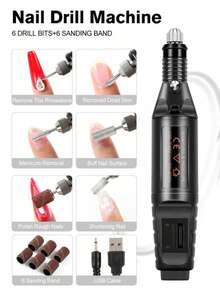 Coscelia Amoladora de uñas eléctrica, Mini amoladora de uñas USB con 6 brocas y 6 bandas de lijado, lima de uñas rosa y negra, amoladora de uñas de acrílico y gel, quitacallos, apta para uso doméstico o salón - Multicolor - Ver 6