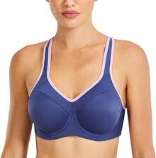 SYROKAN Women's Full Support High Impact Racerback Lightly Lined Underwire Sports Bra - Midnight Blue - 查看 4