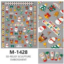 Christmas Nail Stickers - 5D Self-Adhesive Designs With Christmas Trees Snowflakes Snowmen Reindeer Santa Hats Nail Art Stickers Decorations For Women Girls 4PCS