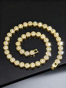 1 pieza Collar de cadena unisex de estilo hip hop con un brillante círculo de rhinestones, joyería elegante para fiestas, uso diario, excelente regalo de Año Nuevo, resalta el atuendo - redondo - Ver 5