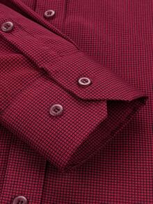 Men's Long-Sleeved Checkered Shirt, Thin Fabric, No Pockets, Imported - 酒紅色 - 查看 3
