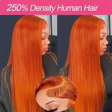 Uveous 34 Inch Ginger Wig Human Hair 13x4 250% Density Straight Ginger Orange Lace Front Wigs Human Hair 350 Colored HD Transparent Lace Frontal Wig Human Hair Orange Wigs Pre Plucked With Baby Hair - S350 - 查看 7