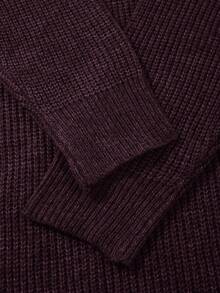 秋冬新款针织休闲宽松套头毛衣，简约风格，串珠纹理，通勤商务休闲领拉链长袖超大码男女通用针织衫 - 酒紅色 - 查看 8