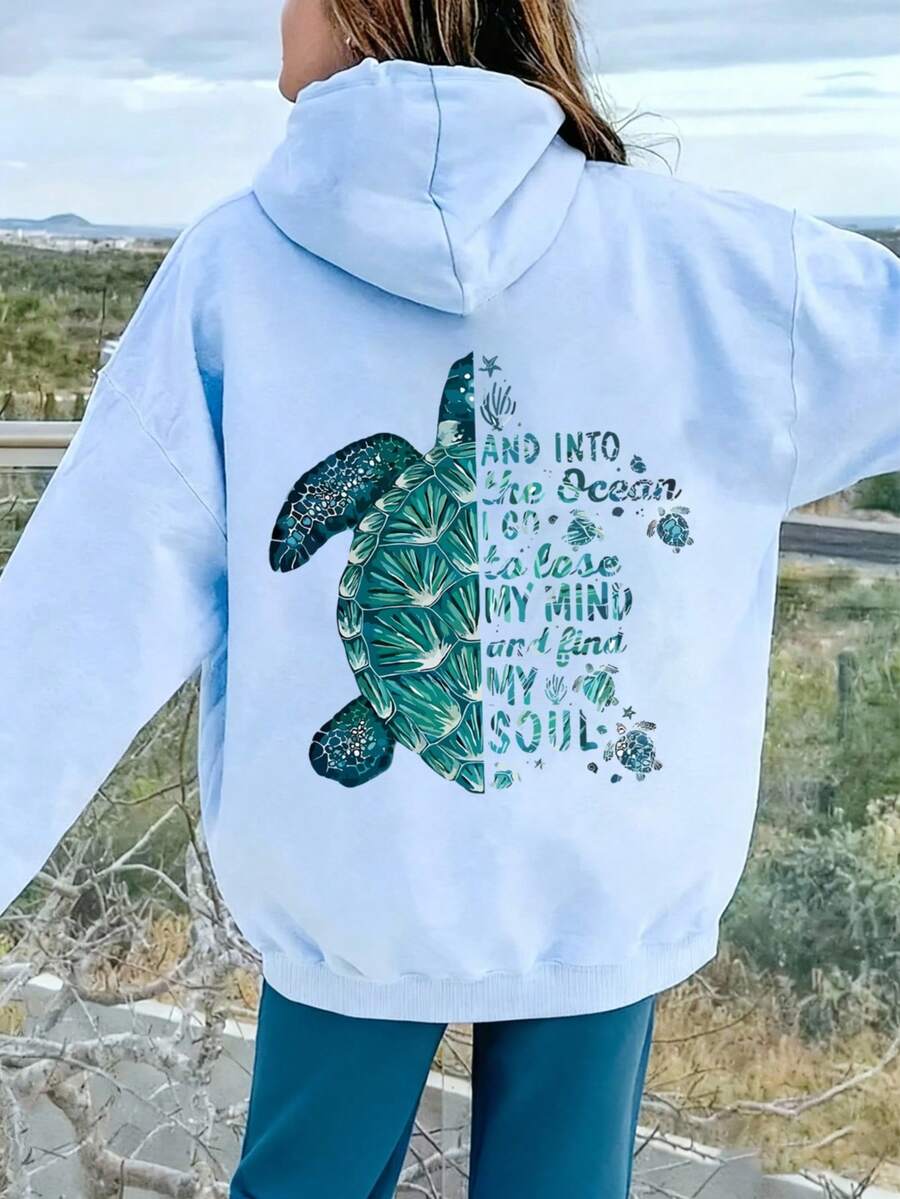 Teenager Student Girl, Ocean Healing Philosophy Printed Pattern, Casual Style, Hooded Sweatshirt, Shopping, School, Party, Travel Outfit Children's Clothes Girls, Girls' Clothes