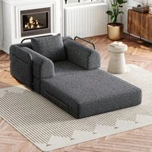 Chenille 2-In-1 Sofa Bed With Armrest Storage, Three Metal Frames, And Multiple Configuration Options. Two-Piece Set - 灰色 + 雪尼爾 + 1 個座位 - 查看 7