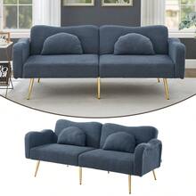 Sofa Bed With Bed Function, Adjustable Angle, Gold Legs, With Pillows And Side Storage Pockets - Blue Gray + Foam + 2 Seat - View 10