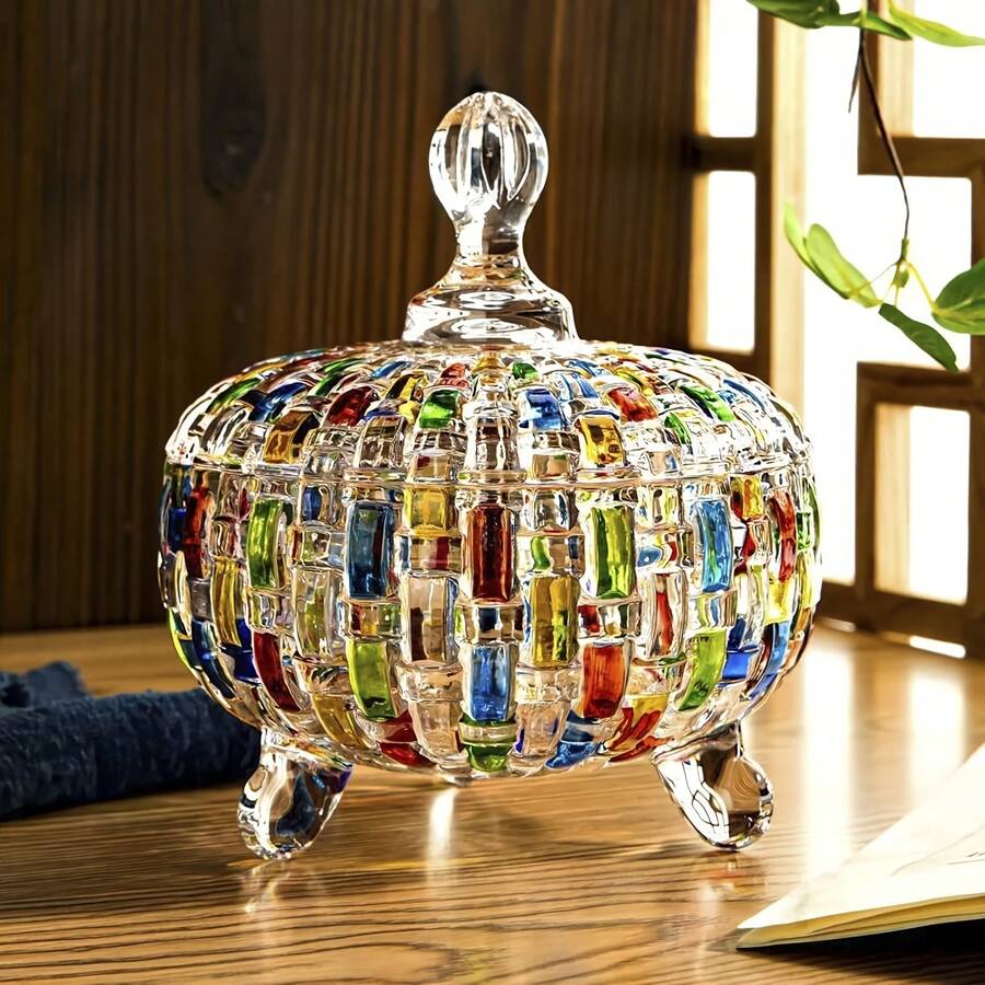Candy Jars, Covered Candy Jars, Decorative Candy Dish Containers, Vintage Relief Glass Jars, Colorful Crystal Storage Bowls, Suitable For Offices, Beautiful Covered Bowls, Suitable For Chocolate Desserts Or Jewelry Storage - 1 - View 1