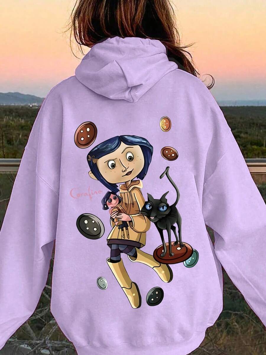 1 pieza Sudadera con elemento de dibujos animados para adolescentes, cómoda, de estilo de anime de primavera y otoño y personalizada - Morado - Ver 1