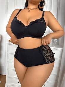 大码女士针织舒适内衣套装 - 黑色 - 查看 4