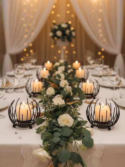 1 peça/1 conjunto de porta-velas de metal preto, porta-velas esférico vazado para decoração de mesa de escritório, porta-velas de meados do século, candelabros de aromaterapia, porta-velas para jantar romântico à luz de velas europeu, decoração de casamento