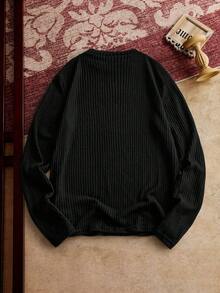 Camiseta de punto acanalado de hombre, para el verano y el otoño - Negro - Ver 2