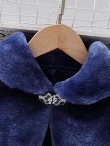 Mädchen Flauschige Langarm Umhang Jacke, geeignet für Kleider, Prinzessinnenkleider, passend für Partys, Aufführungen, Paraden, Geburtstagsfeiern, Konzerte - Blau - Übersicht 3