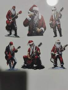 6 Stücke Rockstar Weihnachtsmann 2D Acryl Dekorations-Set - ideal für Weihnachten, Neujahr und Frühlingsfest Dekoration