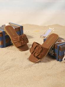 Dép đi ngoài trời thời trang trẻ em, giày bệt mũi vuông, dép liền thân, giày dép trẻ em kiểu dáng mới, thanh lịch, tối giản theo phong cách Châu Âu và Mỹ, dép đi biển cao cấp. - màu nâu - Xem 4