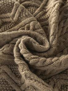Men's Casual Solid Color Half-Zip Turtleneck Cable Knit Sweater, Autumn/Winter - Khaki - View 7