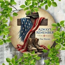 2D Flat, 1 Piece Retro Patriotic "Always Remember Our Heroes" Aluminum Metal Sign.8x7.8inch - Home, Garden, Bar And Coffee Shop Wall-Mounted Military Tribute Decoration, American Flag Decoration, Cross Silhouette Design, Home Decoration, Retro Style, Durable Material, Home Decorator, 2D Flat - 彩色 - 查看 8