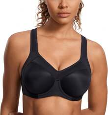 SYROKAN Women's Full Support High Impact Racerback Lightly Lined Underwire Sports Bra - Solid Black - View 4
