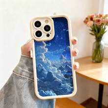 Cubierta de teléfono con borde negro diseño cielo estrellado y nubes azules para uso diario y viajes - Negro - Ver 3