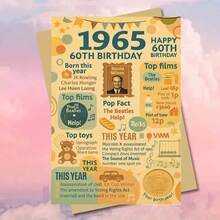 بطاقة تهنئة عيد ميلاد ذكرى 1965 السنة الستين مع مغلف (11سم * 16سم) - "تهانينا بعيد ميلادك الستين، تمنيات رجعية"، مشهد قديم مع أبرز محطات عام 1965، مثالية للعائلة والأصدقاء، مناسبة لاحتفالات عيد الميلاد الستين، بطاقة تهنئة عيد ميلاد | بطاقة رجعية 1965 | بطاقة ورقية