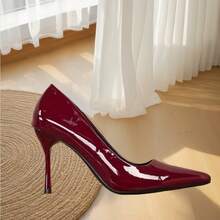 Women's Patent Leather Pointed Toe Stiletto Heels, Elegant High Heel Pumps For Formal Party Wedding Office Work, Daily Wear Dress Shoes For Ladies, Spring Summer Burgundy Red High Heels For Women - Màu Đỏ Sâu - Xem 5