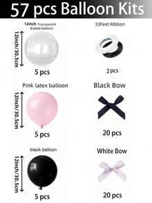 57/112pc Black And Pink Bow Balloon Set Includes Clear Bubble Balls, Black And White Bows, And Glue. It's An Essential Decoration For Various Celebrations, Suitable For Birthday Parties, Anniversaries, Wedding Decorations, Valentine's Day Gifts, Mother's Day Gifts, And New Year's Gifts. It's Also A Great Room Backdrop Decoration. - Black and White - View 8