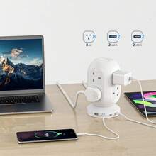 PASSUS Lantern-Shaped Power Strip With 8 AC Outlets And 4 USB Ports (2 Type-C PD20W), 6ft Flat Plug Extension Cord, Supports Multiple Connectors, Suitable For Office Supplies And Desktop Accessories, Available In 3 Colors