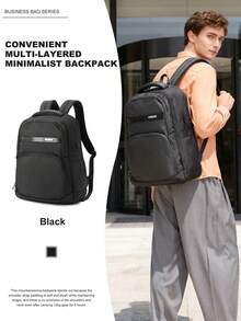 Casual Backpack Unisex Lightweight Large Capacity Commute Travel Backpack Highly Attractive INS Style Student School Bag Wear-Resistant Waterproof Pressure-Relief Breathable Design Fits 15.6 Inch Laptop Backpack, Unisex Large Capacity Travel Laptop Backpack, Simple Versatile Multi-Pocket Layered Storage Independent Shoe Compartment, Waterproof Wear-Resistant Outdoor Casual Backpack, Daily Commute Shopping Short Trip Versatile Lightweight Backpack Multi-Functional Layered Storage No Shoulder Pressure Outdoor Casual Simple Commute Backpack - Black - View 1