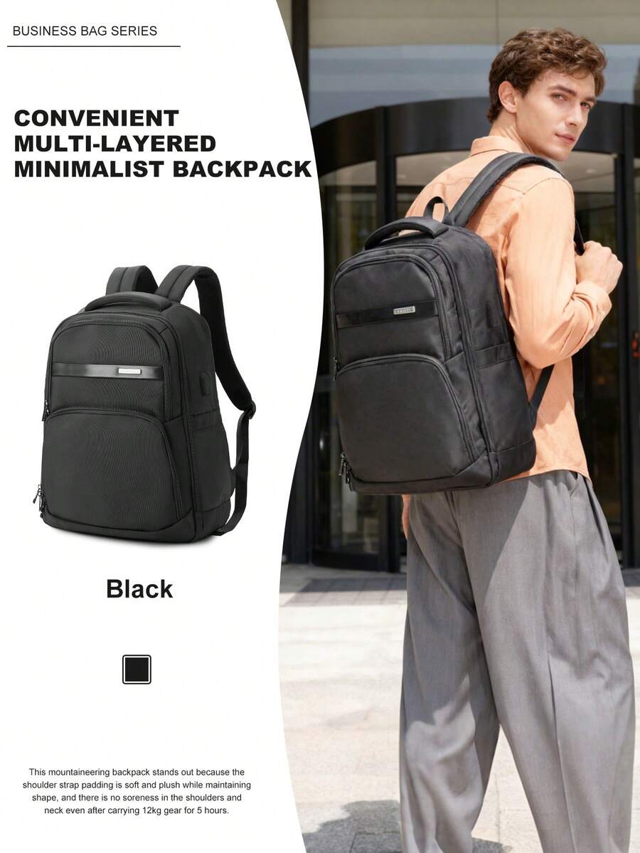 Casual Backpack Unisex Lightweight Large Capacity Commute Travel Backpack Highly Attractive INS Style Student School Bag Wear-Resistant Waterproof Pressure-Relief Breathable Design Fits 15.6 Inch Laptop Backpack, Unisex Large Capacity Travel Laptop Backpack, Simple Versatile Multi-Pocket Layered Storage Independent Shoe Compartment, Waterproof Wear-Resistant Outdoor Casual Backpack, Daily Commute Shopping Short Trip Versatile Lightweight Backpack Multi-Functional Layered Storage No Shoulder Pressure Outdoor Casual Simple Commute Backpack - Black - View 1