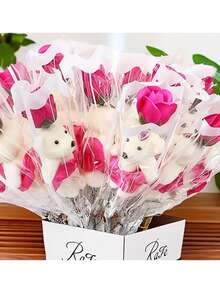 5pcs/1pc Romantic Artificial Rose Flower Bouquet With Plush Teddy Bear - Suitable For Valentine's Day, Wedding, Birthday And Other Occasions - DIY Bouquet Accessory, Vivid Roses For Home Decor And Special Events - Multicolor - View 7
