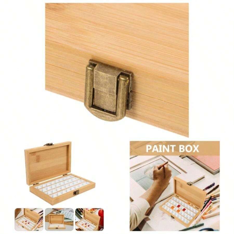 Watercolor Paint Palette 36 Empty Half Pans 4x6 Inch Wooden Travel Box Case Acrylic Gouache Painting Amateur Hobbyists Painting Artists Lovers Back To School Supplies - 如圖所示 - 查看 1